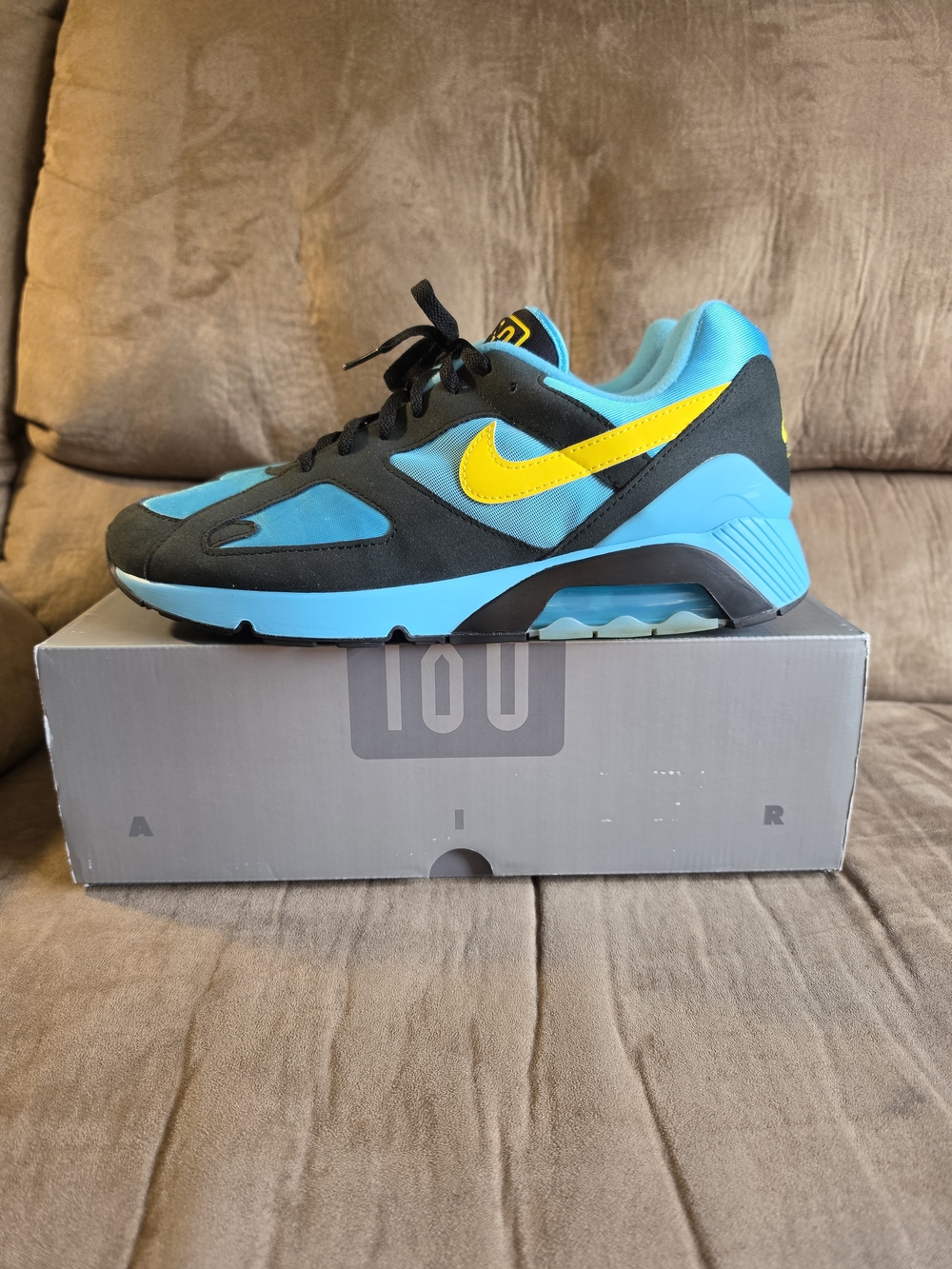 Nike AirMax 180 Men's Blue and Yellow Athletic Sneakers - Picture 2 of 12